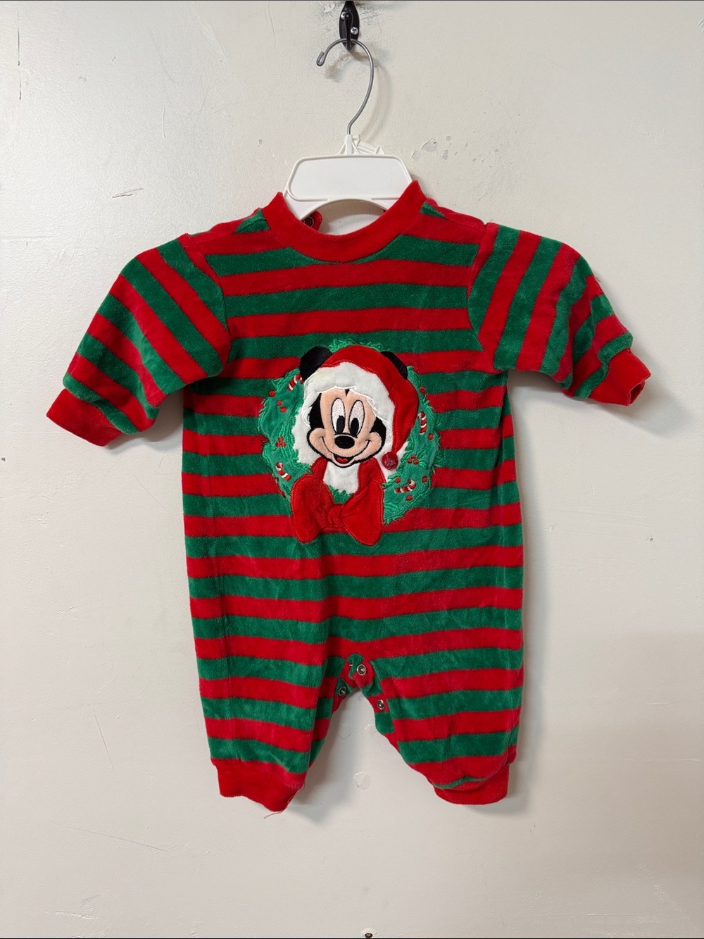 Disney store vintage  Red & Green Striped Mickey Mouse Holiday One-Piece
